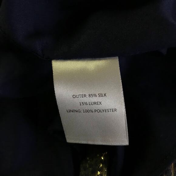 SALONI Tilly Ruffle Dress 8 Navy Gold Metallic Medallion Geometric 3/4 Sleeve - Picture 5 of 7